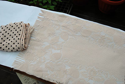 桜染めの液の熟成を確かめようと試し染めをしてみました。