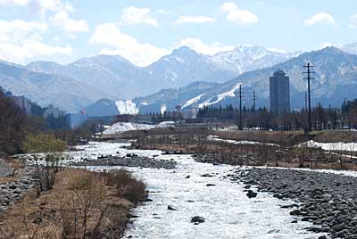 魚野川から見える冠雪した大源太山がきれいでした。