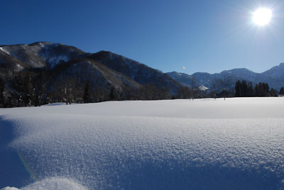 新雪が太陽に輝いてまぶしいです。