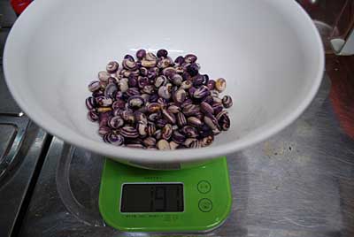 戻した貝豆は、１００ｇ→１９１ｇになりました。