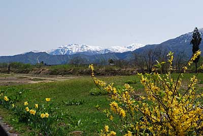 直売所の裏の駐車場から見える八海山がきれいでした。