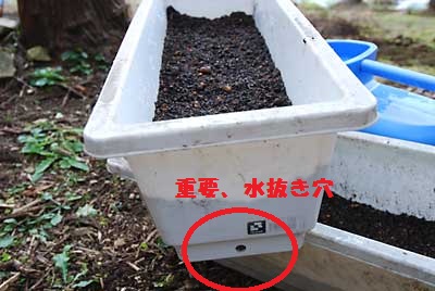 プランターの水抜き穴が下に来るよう配置します。