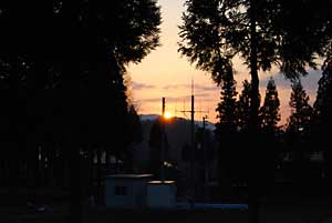 作業の途中、夕日がきれいでした